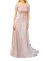 Mgny Off The Shoulder Embroidered Dress In Desert Rose