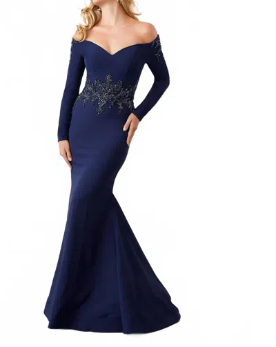 Mgny Off The Shoulder Formal Dress In Navy In Blue