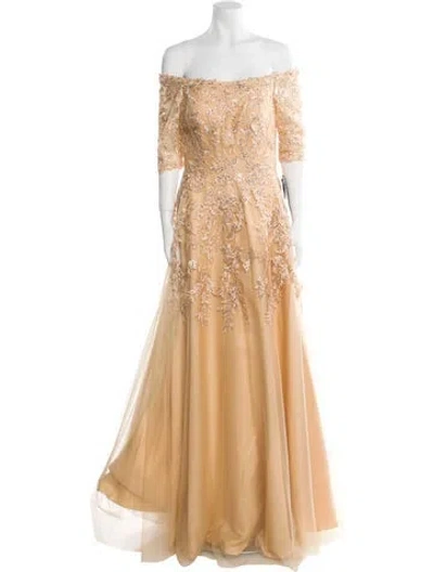 Pre-owned Mgny Off-the-shoulder Long Dress W/ Tags In Gold