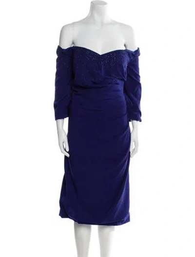 Pre-owned Mgny Off-the-shoulder Midi Length Dress W/ Tags In Blue