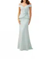 Mgny Scuba Crepe Evening Gown In Sea Glass In Multi