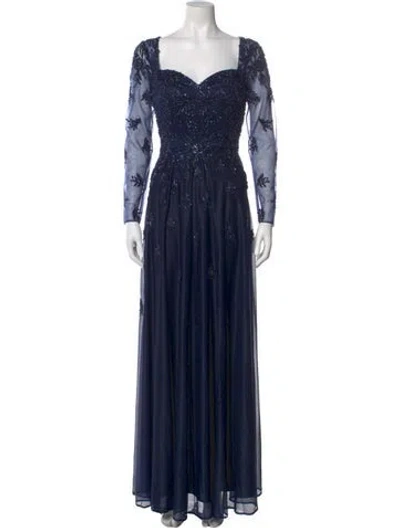 Pre-owned Mgny Square Neckline Long Dress In Blue