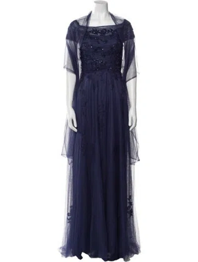 Pre-owned Mgny Square Neckline Long Dress In Blue