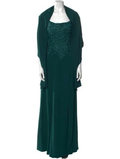 Pre-owned Mgny Square Neckline Long Dress In Green