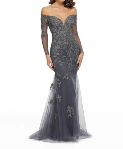 Mgny Metallic Lace Trumpet Dress In Charcoal In Gray