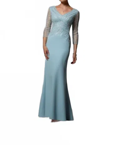 Mgny V-neck Illusion Sleeve Dress In Light Blue