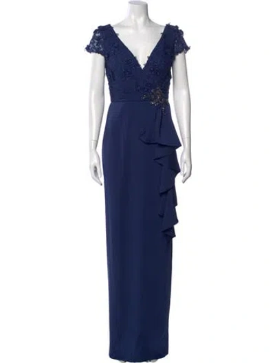 Pre-owned Mgny V-neck Long Dress In Blue