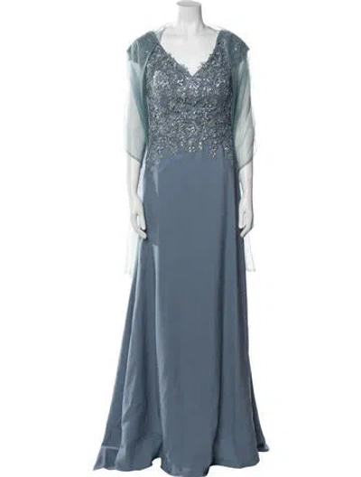 Pre-owned Mgny V-neck Long Dress In Blue