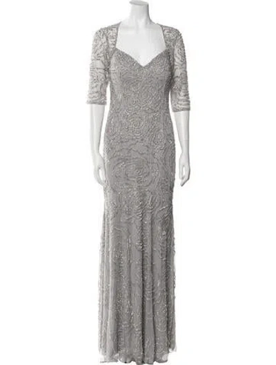Pre-owned Mgny V-neck Long Dress In Gray