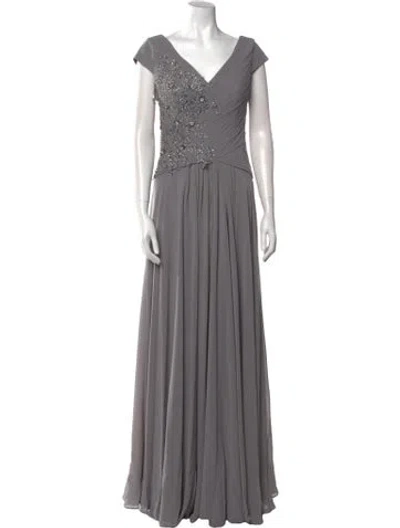 Pre-owned Mgny V-neck Long Dress In Gray
