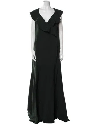 Pre-owned Mgny V-neck Long Dress In Green