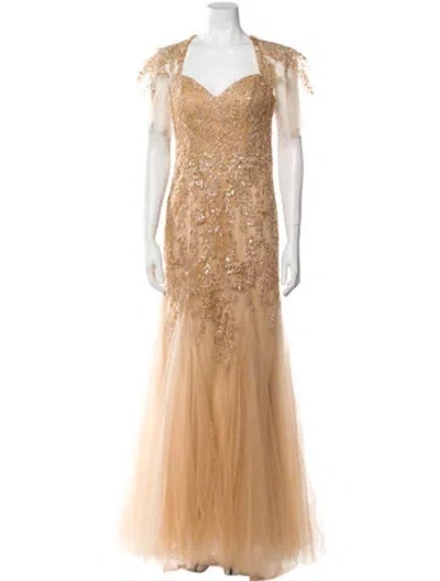 Pre-owned Mgny V-neck Long Dress In Neutral