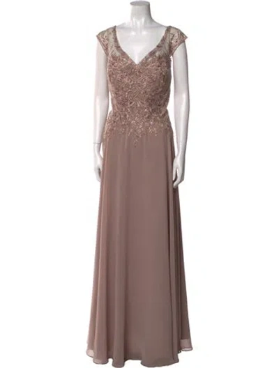 Pre-owned Mgny V-neck Long Dress In Neutral