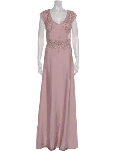 Pre-owned Mgny V-neck Long Dress In Pink