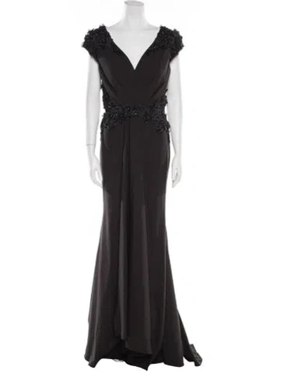 Pre-owned Mgny V-neck Long Dress W/ Tags In Black