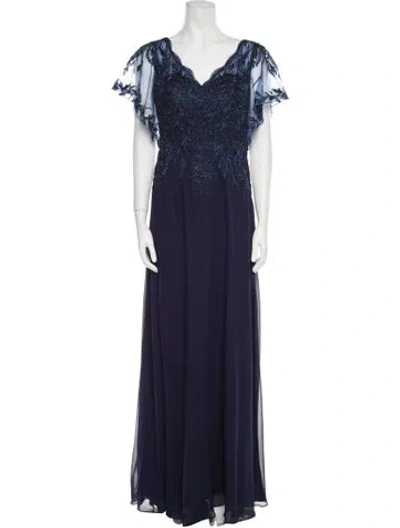 Pre-owned Mgny V-neck Long Dress W/ Tags In Blue