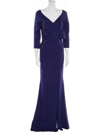 Pre-owned Mgny V-neck Long Dress W/ Tags In Blue