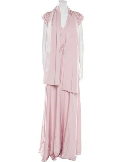 Pre-owned Mgny V-neck Long Dress W/ Tags In Pink