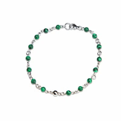 Mhart Men's Green / Silver Malachite Gemstone Link Bracelet In Metallic