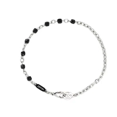 Mhart Men's Silver Black Tourmaline Linked Bracelet