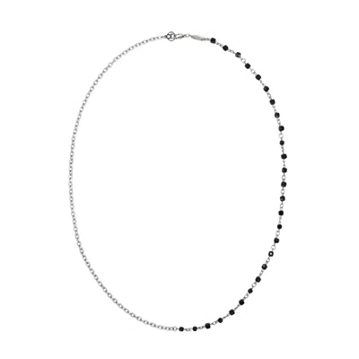 Mhart Men's Silver Black Tourmaline Linked Necklace