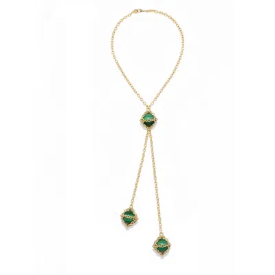 Mhart Women's Gold Double Malachite Drop Lariat