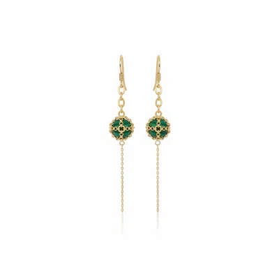 Mhart Women's Gold Malachite Cage Drop Earrings In Transparent