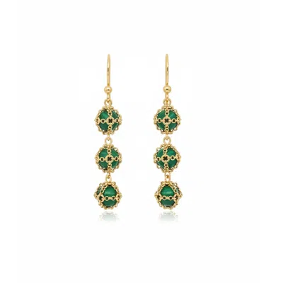 Mhart Women's Gold Stacked Caged Malachite Earrings