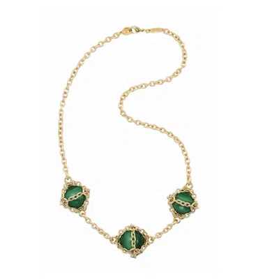 Mhart Women's Gold Triple Caged Malachite Necklace
