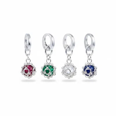 Mhart Women's Green / Blue / Red Caged Gemstone Charm — Sterling Silver - White In Green/blue/red
