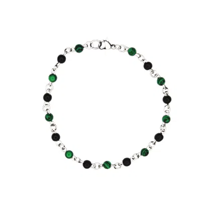 Mhart Women's Green / Silver Gemstone Link Bracelet In Multi