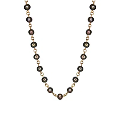 Mhart Women's Linked Gold Black Pearl Necklace