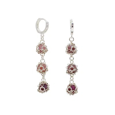 Mhart Women's Red Ruby Triple Set Earrings In Sterling Silver In Metallic