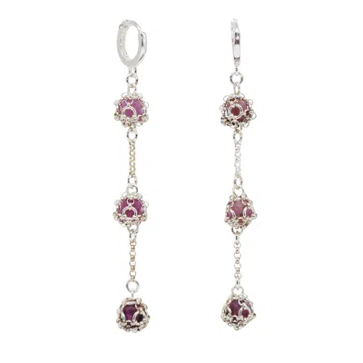 Mhart Women's Ruby Triple Drop Chain Earrings In Sterling Silver In Metallic