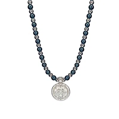 Mhart Women's Silver Black Onyx Coin Necklace