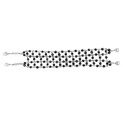 Mhart Women's Silver Black Tourmaline Link Lattice Bracelet
