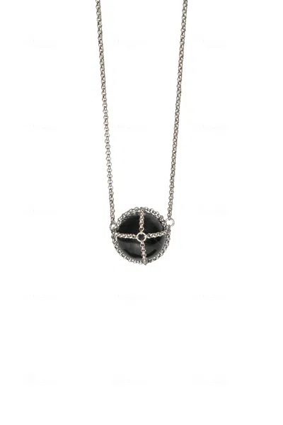Mhart Women's Silver Caged Agate Sphere Necklace