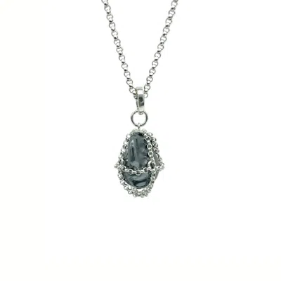 Mhart Women's Silver Caged Black Pearl Pendant