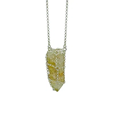 Mhart Women's Silver Caged Citrine Quartz Pendant