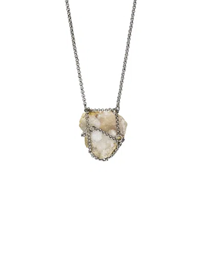 Mhart Women's Silver Caged Druzy Agate Necklace
