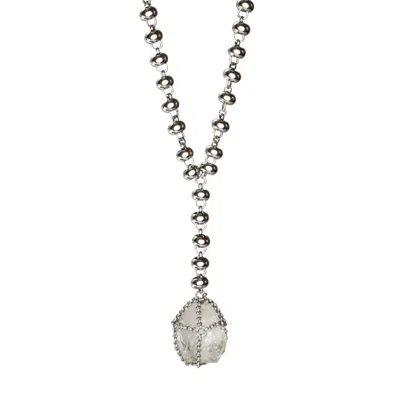Mhart Women's Silver Caged Quartz Bead Lariat