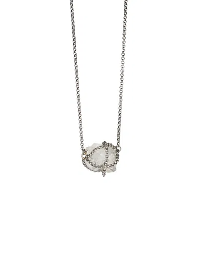 Mhart Women's Silver Caged Quartz Necklace In Stainless Steel