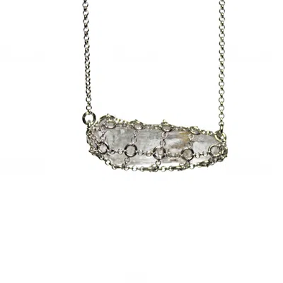 Mhart Women's Silver Caged Quartz Spiderweb Chain Necklace