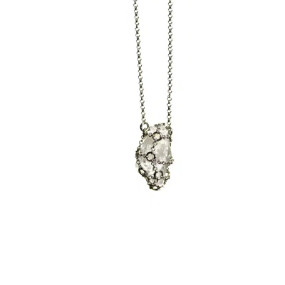 Mhart Women's Silver Caged Quartz Stone Chain Necklace