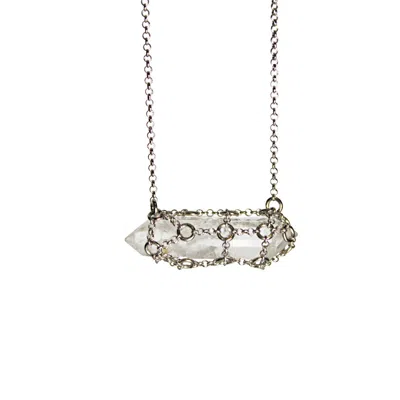 Mhart Women's Silver Caged Quartz Stone Pendant Necklace