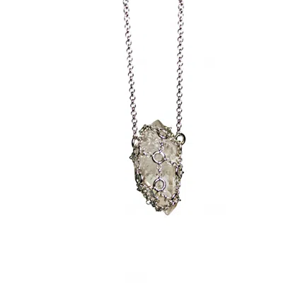 Mhart Women's Silver Chain Caged Quartz Necklace