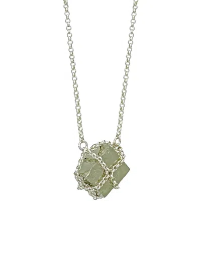Mhart Women's Silver Cube Pyrite Pendant