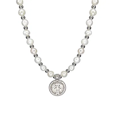 Mhart Women's Silver Freshwater Pearl Coin Necklace