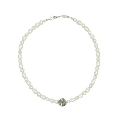 Mhart Women's Silver Labradorite + Pearl Choker