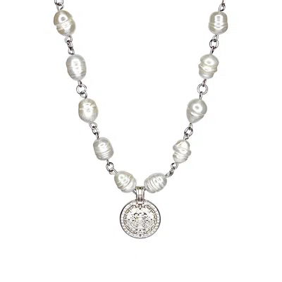 Mhart Women's Silver Pearls Coin Necklace